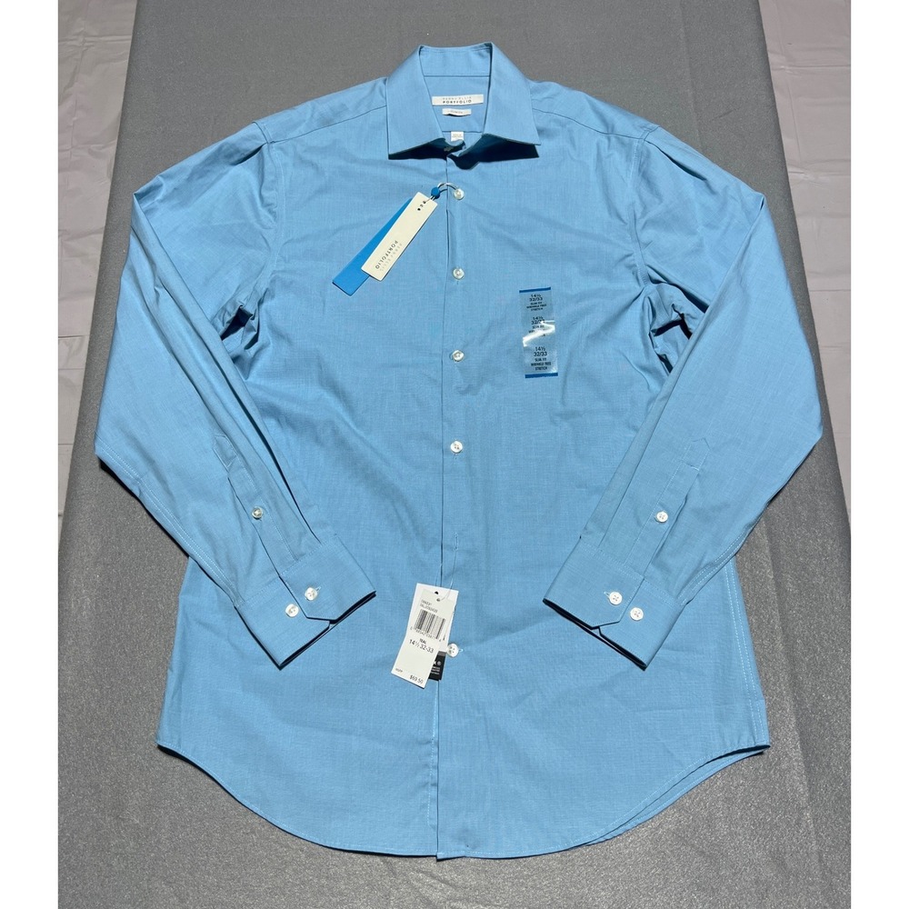 Perry Ellis Portfolio Mens Slim Fit Wrinkle Free Stretch Dress Shirt Teal 14.5